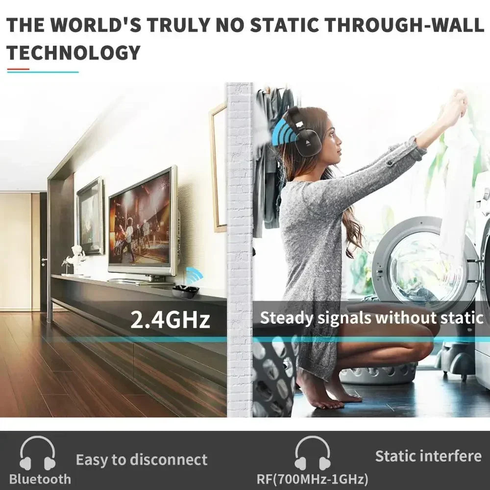 Wireless TV Headphone Artiste ADH300 2.4GHz Digital Over-Ear Stereo Headphone for TV 100ft Distance Transmitter Charging Dock