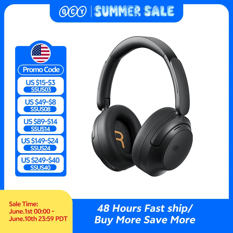 QCY H3S -56dB Adaptive ANC Over Ear Headphone Hi-Res LDAC Spatial Sound Wireless Earphone Bluetooth 6.0 Dual Driver 102H Headset
