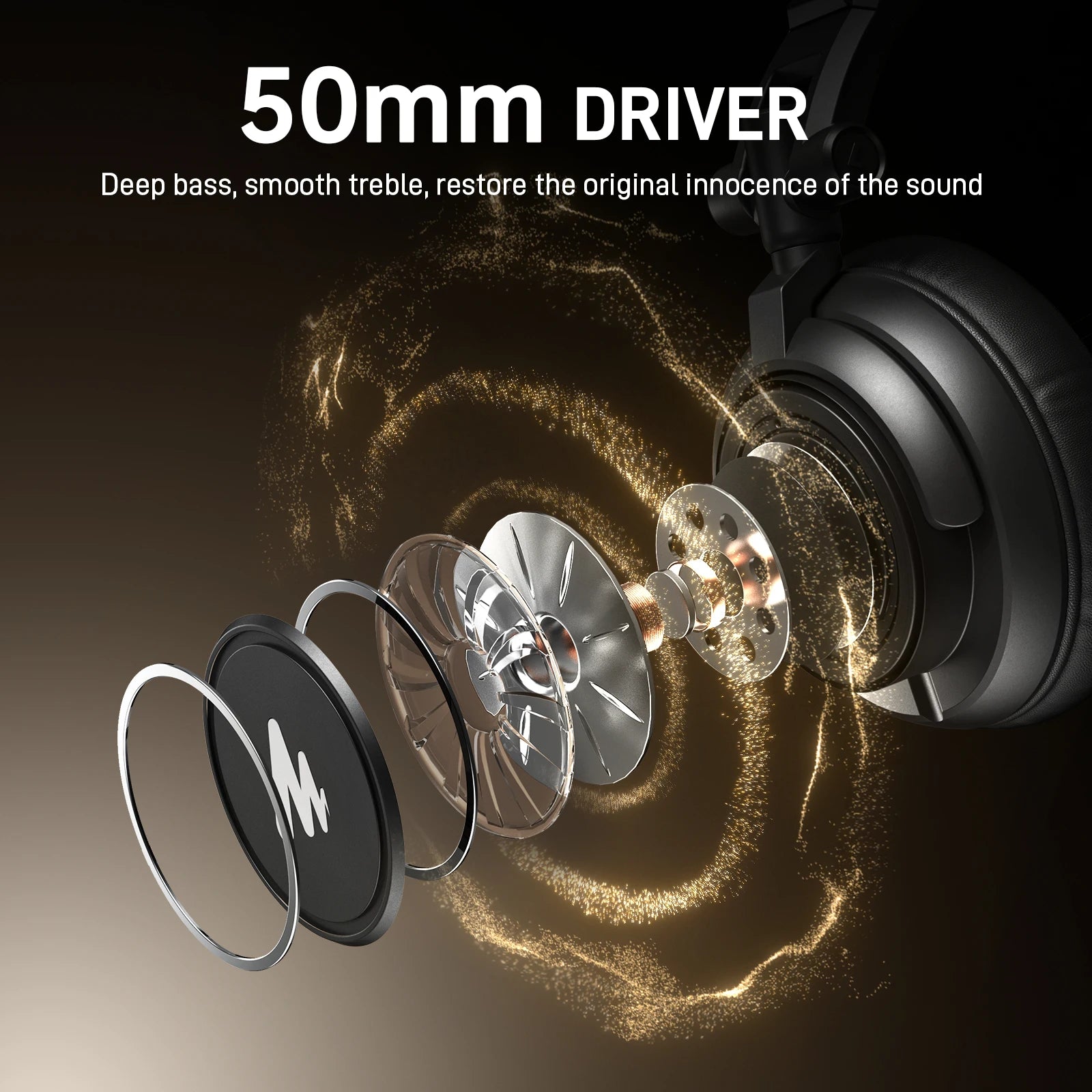 MAONO MH601 Studio Monitor Headphones with Detachable Plug & Cable 50mm Driver Wired Headset Over-Ear Headphones for DJ Studio